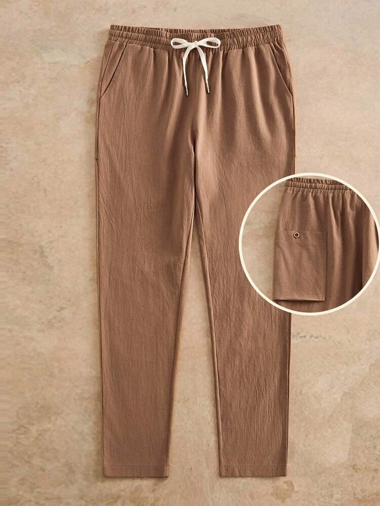 HIMLAND 男士梭织弹力腰带口袋直筒宽松休闲裤 - 卡其色 - 查看 2