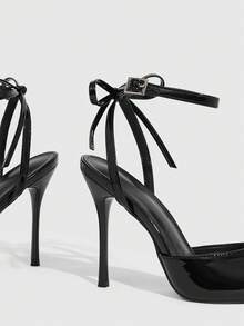 CUCCOO SZL 女士Y2K朋克机车风高跟鞋，适合万圣节、圣诞节、派对装扮 - 鏡面料黑色 - 查看 10