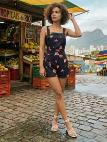 CAJUNI Black Romper With Embroidery Tropical Elements - Black - View 4