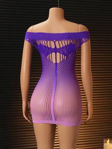 ChaseTheNight 1件装女士露肩渐变镂空性感网纱内衣连衣裙 - 紫色 - 查看 2