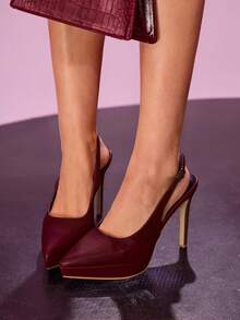 CUCCOO LuxiPop Women Fashion Elegant Party Commuter Thick Bottom Pointed Pumps - Burgundy leather - View 4