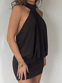 RebeccaVibe 高领露背迷你紧身连衣裙 - 咖啡棕 - 查看 6