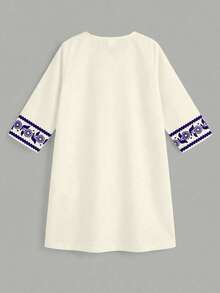 Young Boy Classic Floral Print Middle Eastern Arabic Traditional Kaftan Shirt