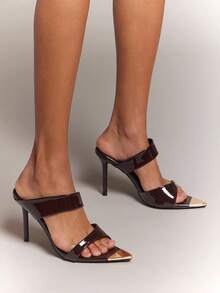 SHUZIA Sandalias de tacón de aguja con slip-on para mujer - Marrón Chocolate - Ver 2