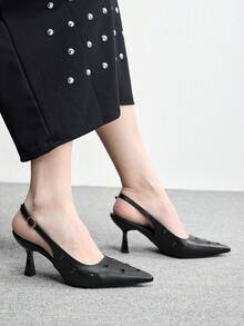 CUCCOO BIZCHIC 女士时尚露跟高跟鞋，镂空设计，光滑鞋面，尖头，中跟，连衣裙鞋 - 黑色 - 查看 4