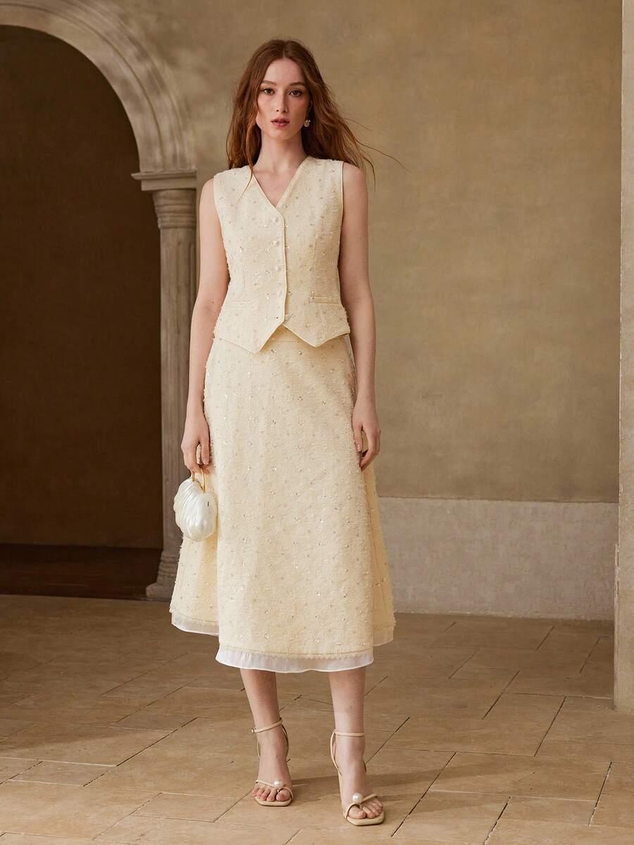 MOTF PREMIUM WOMEN'S TEXTURED WAISTCOAT, SUITABLE FOR DATES, SPRING/SUMMER - Apricot - View 1