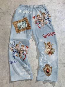 StoneGrade Renaissance Angel Flame Print Relaxed Fit Straight Leg Casual Sweatpants For Men, Fashionable For Dates, Parties, Ideal Gift For Boyfriend - Multicolor - View 2