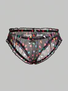 Men's Ruffled Heart Mesh Sexy Briefs - Multicolor - View 2