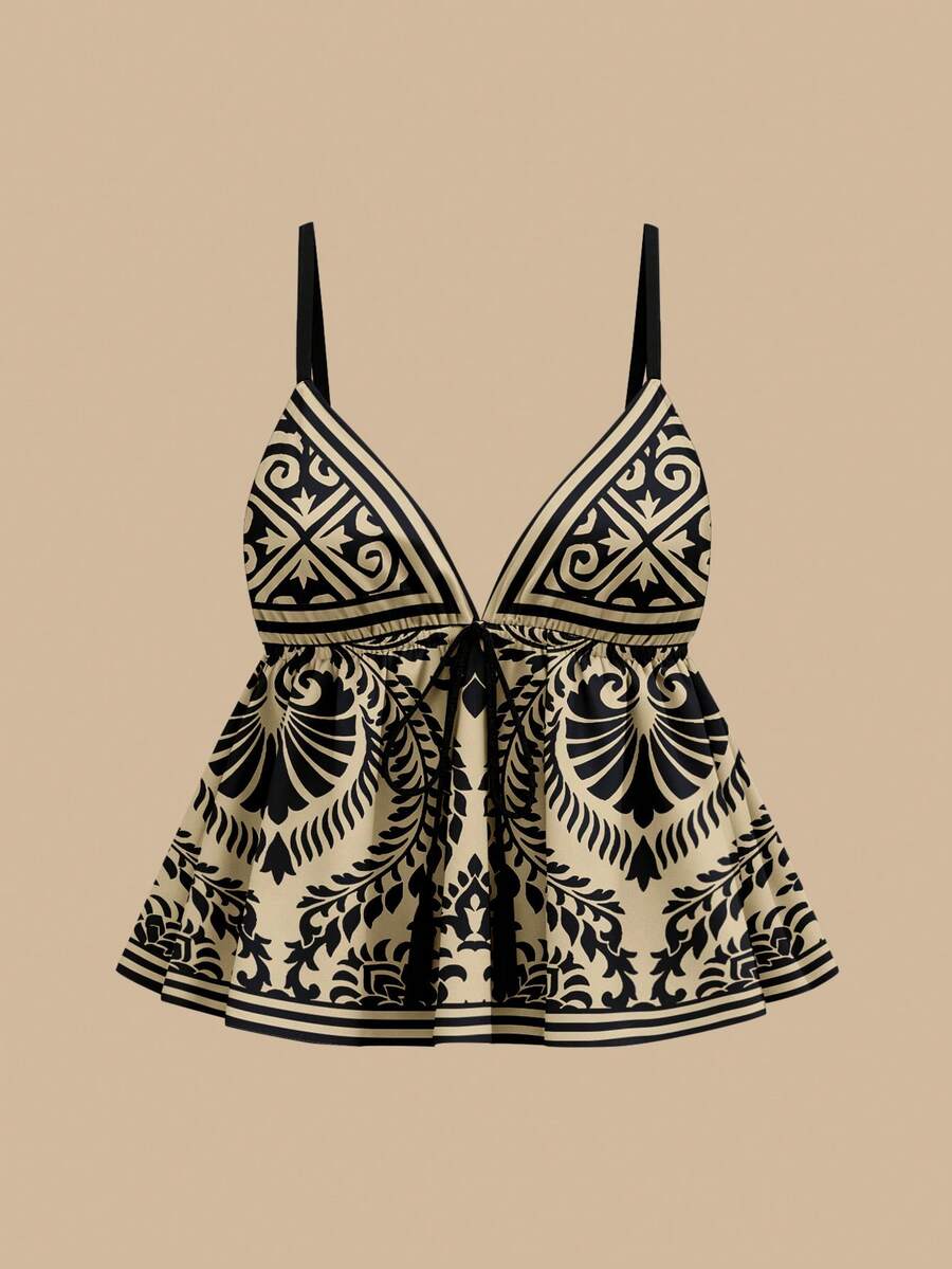 Travachic Women's Casual Vacation Bohemian Floral Print Tie Waist Camisole,Summer Outfits,Beach Outfits,Going Out Tops,Vacation Outfits Women - Multicolor - View 1