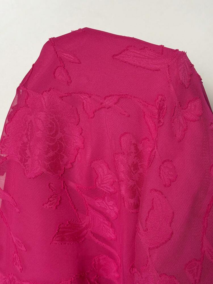Plus Size Women's Spring/Summer Casual Vacation Cutout Solid Fuchsia Blouse , Early Spring, Spring Break , Vacation Women , Holiday For Women, Spring Women, Going Out, 2026 New , Simple And Fashionable For Everyday Wear