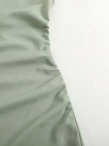 SHEIN Girlism 优雅派对纯色不对称领鱼尾连衣裙，适合青少年女孩。 - 薄荷綠 - 查看 5