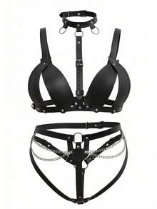 Bộ đồ lót 2 món bằng da trang trí, cỡ lớn - màu đen - Xem 7