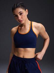 Powerista Women's Contrast Binding Open Back Sports Bra - Blue - View 3