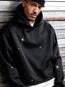 AXEPEAK 男士休闲百搭亮黑色套头连帽衫 - 黑色 - 查看 3