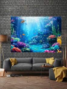1pc Ocean Princess Polyester Underwater Marine Life Backdrop Banner, Mermaid Theme Party Banner, Suitable For Photo Booths And Birthday Cake Table Decorations - Multicolor - View 6