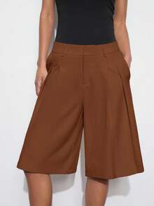 Maija 女士休闲宽松阔腿裤，纯色，适合夏季、秋季、都市通勤、商务休闲、办公室穿着、教师等场合。 - 棕色 - 查看 6