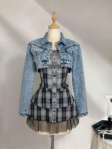 Elamini Women's Casual Fashion Street Chic Daily Commute Super Short Denim Jacket - Light Wash - View 4