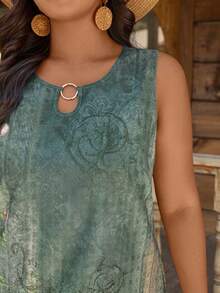 SHEIN LUNE Trang phục nữ cỡ lớn cho ngày Quốc khánh 4 tháng 7, phong cách thường ngày thoải mái, trang phục giáo viên cho nữ, trang phục mini thư giãn ấm áp cho kỳ nghỉ, váy boho cho nữ, váy hè cho nữ, trang phục đi biển. - màu xanh lá - Xem 7