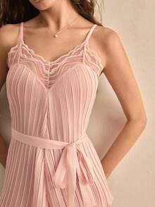 Charlaine Floral Lace Pleated Romantic French Elegant Charming Sexy Lace Spring Pink Women Pajama Jumpsuit