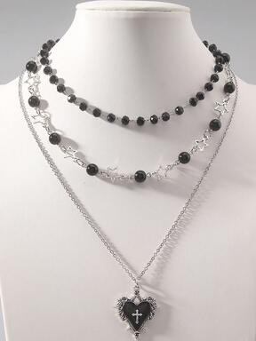 Hippie 3 Pieces/Set Gothic Retro Black Beads, Stars, Love Thorns, Women's Charm Necklace Collarbone Chain Set, Daily Travel, Casual Matching