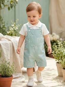 SHEIN Vintaside Kids Baby Boys Pocket Jumpsuit - Green - View 1