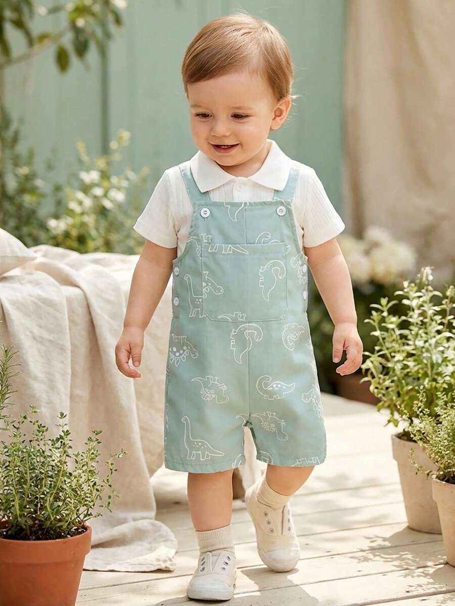 SHEIN Vintaside Kids Baby Boys Pocket Jumpsuit - Green - View 1