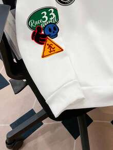 Manfinity Joysei 男士休闲标语印花连帽衫，秋冬款 - 白色 - 查看 3