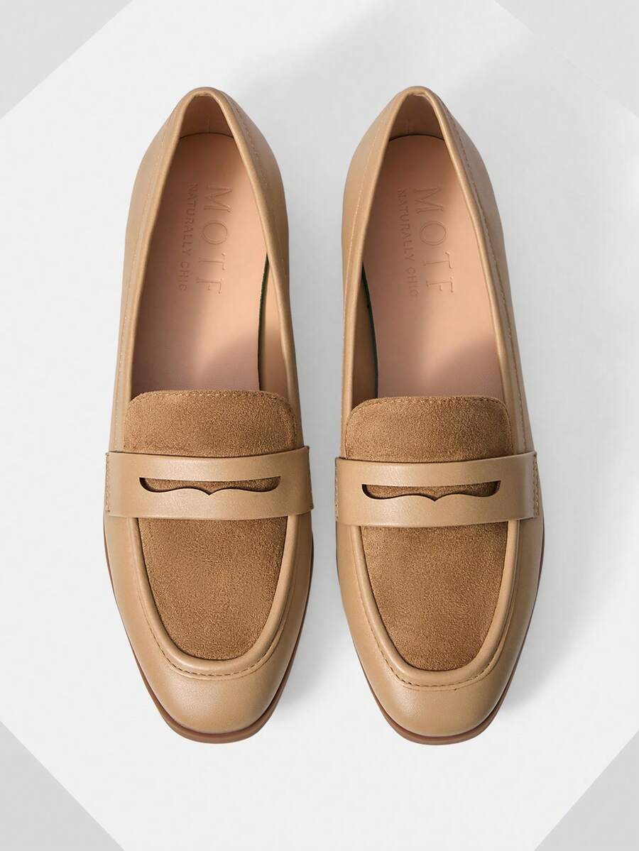 MOTF PREMIUM WOMEN'S CASUAL & OFFICE COMMUTE PU LEATHER CONTRAST SUEDETTE FLATS SPRING SHOES - Khaki - View 1