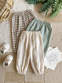 SHEIN Vintaside Kids 3件套幼儿男童休闲口袋松紧腰裤，纽扣装饰，百搭款式，适合春、夏、秋、冬四季日常穿着，也适合上学、旅行、运动等场合。 - 彩色 - 查看 2