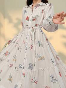 DAZY Đầm midi nữ thanh lịch tay phồng họa tiết hoa, có thắt lưng, thích hợp cho dự tiệc cưới mùa xuân/hè. - Màu be - Xem 6