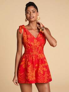 Travachic Women's Printed Waist Tie Jumpsuit, Suitable For Summer Vacation - Pink - View 5