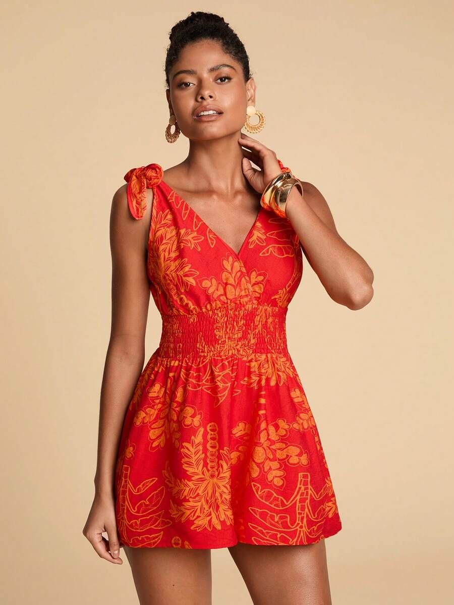 Travachic 女士印花腰带连体裤，适合夏季度假、休闲度假、夏季穿搭、夏季服装、女士沙滩装、女士沙滩度假装、女士度假装 - 粉色 - 查看 1