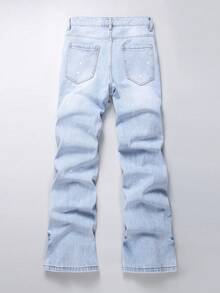 Manfinity EMRG 男士口袋做旧休闲百搭牛仔裤 - 淺色水洗藍 - 查看 2