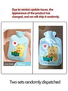 1pc Cartoon Hot Water Bottle, Inflatable Anti-Explosion Anti-Leak Flocked Warm Hand Warmer, Fill With Water To Warm Up Belly, Cute Design