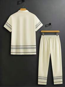 Manfinity RSRT Men's Striped Short Sleeve Single-Breasted Shirt And Pants Casual Suit Spring To Summer - Black - View 8