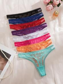 16pcs/Set Romantic Sexy Lace Polka Dot Thong Panties For Women - Multicolor - View 6