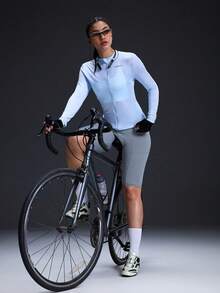 Powerista Women's Fitted Zip-Up Sheer Long Sleeve Cycling Jersey - Blue - View 4