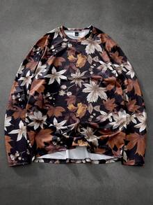 EGENSIO 男士数码树叶印花圆领长袖T恤 - 彩色 - 查看 7