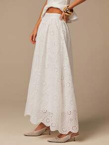 COSMINA 女士白色刺绣半身裙，度假波西米亚风刺绣半身裙，休闲优雅复古简约A字裙 - 白色 - 查看 1