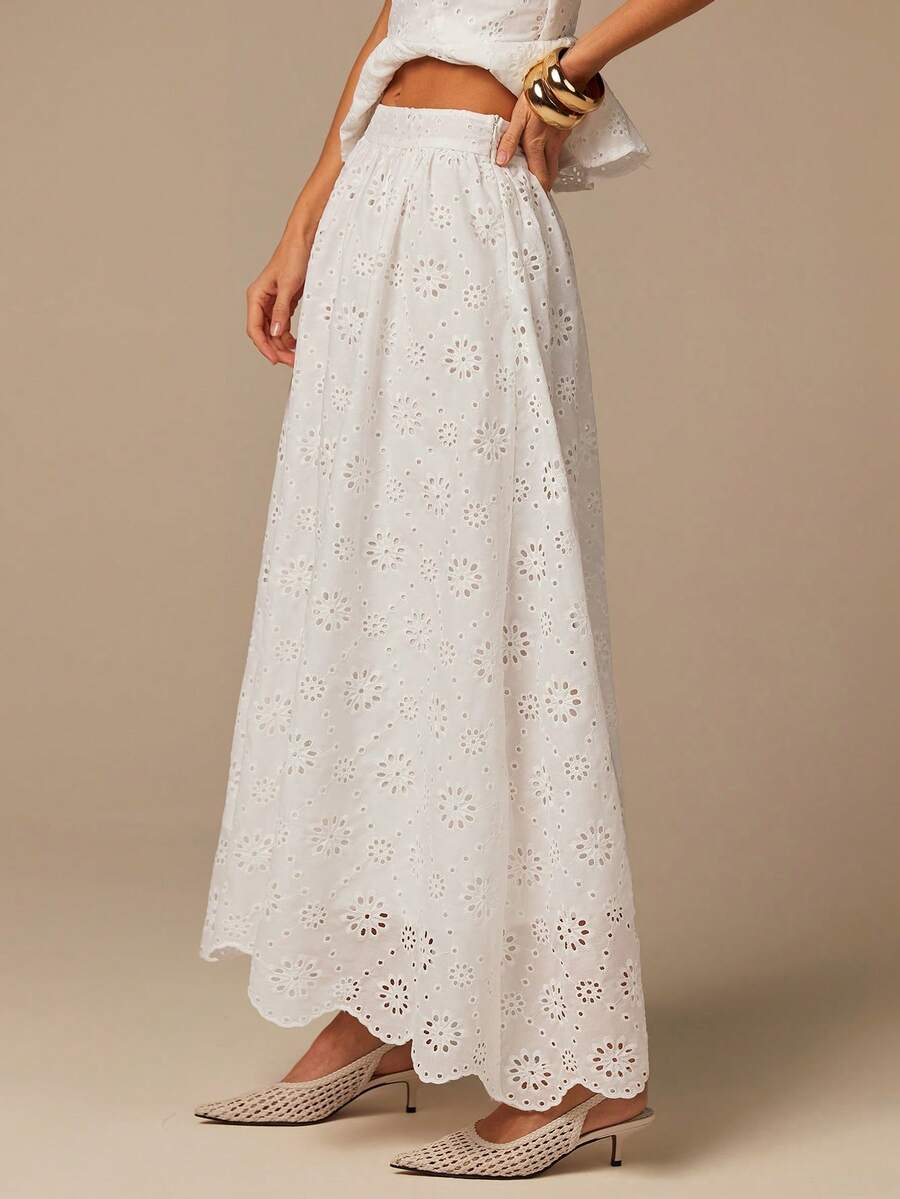 COSMINA 女士白色刺绣半身裙，度假波西米亚风刺绣半身裙，休闲优雅复古简约A字裙 - 白色 - 查看 1