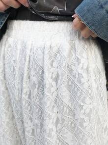 FRIFUL 女士纯白色薄纱蕾丝直筒宽松休闲裤 - 白色 - 查看 2