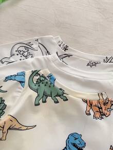 Vintaside Kids Bộ 6 món áo thun ngắn tay cổ tròn và quần short in hình khủng long hoạt hình cho bé trai, thích hợp mặc hàng ngày, ngoài trời, thể thao, đi học, mùa xuân/hè. - Nhiều màu - Xem 4