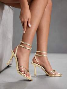 CUCCOO SZL Sandalias de tacón alto de uso diario con diseño de hebilla de metal y punta cuadrada para mujer - Dorado - Ver 10
