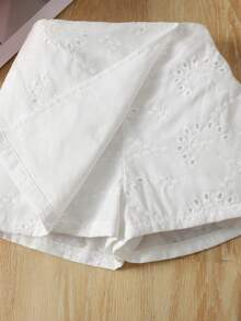 Young Girls Textured Asymmetric Shorts Skirt,Summer Casual Fashionable Versatile For Party,Outing,Photo Shoot,Park,Camping,Vacation,Daily Leisure - White - View 4