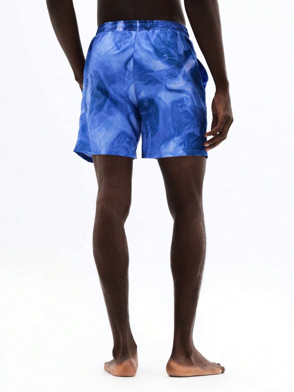 SUMWON Men's Marbled Tie Dye Blue Swim Shorts Beach Vacation Summer Quick Drying Pool Water Drawstring Elastic Waist Trunk Style