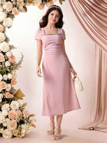 Pitira 儿童夏季长裙套装，柔软舒适，适合少女派对穿着，白色，方领，褶皱设计，收腰，魅力连衣裙，优雅大方，适合派对、婚礼季、节日、情人节、花童/伴娘礼服。方领连衣裙，粉色中长连衣裙，淡粉色少女连衣裙，短袖连衣裙，优雅女士连衣裙，淡粉色连衣裙，粉色正式连衣裙，粉色中长连衣裙，粉色短袖连衣裙，舞会礼服，粉色伴娘礼服，粉色女士连衣裙。 - 粉色 - 查看 6