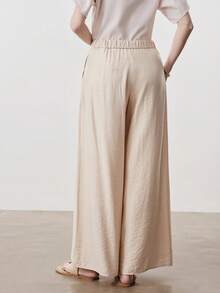 Aalyst 女士夏季休闲裤，优雅褶裥腰身设计，阔腿裤型，亚麻质感，卡其色，适合外出、婚礼、职场、浪漫假期等场合。 - 卡其色 - 查看 5