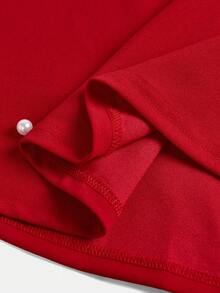 SHEIN Vestido elegante con cuello de halter con cuentas para niñas preadolescentes - Rojo - Ver 13