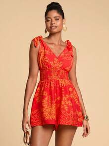 Travachic Women's Printed Waist Tie Jumpsuit, Suitable For Summer Vacation - Pink - View 3