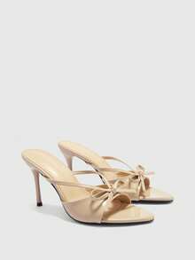 CUCCOO BIZCHIC Women's Bowknot Pointed Toe Stiletto Heel Casual Slip-On Fashion Strap Open Toe High Heel Sandals - Apricot - View 1